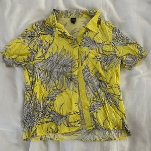 Cropped Neon Palm Print Button Down